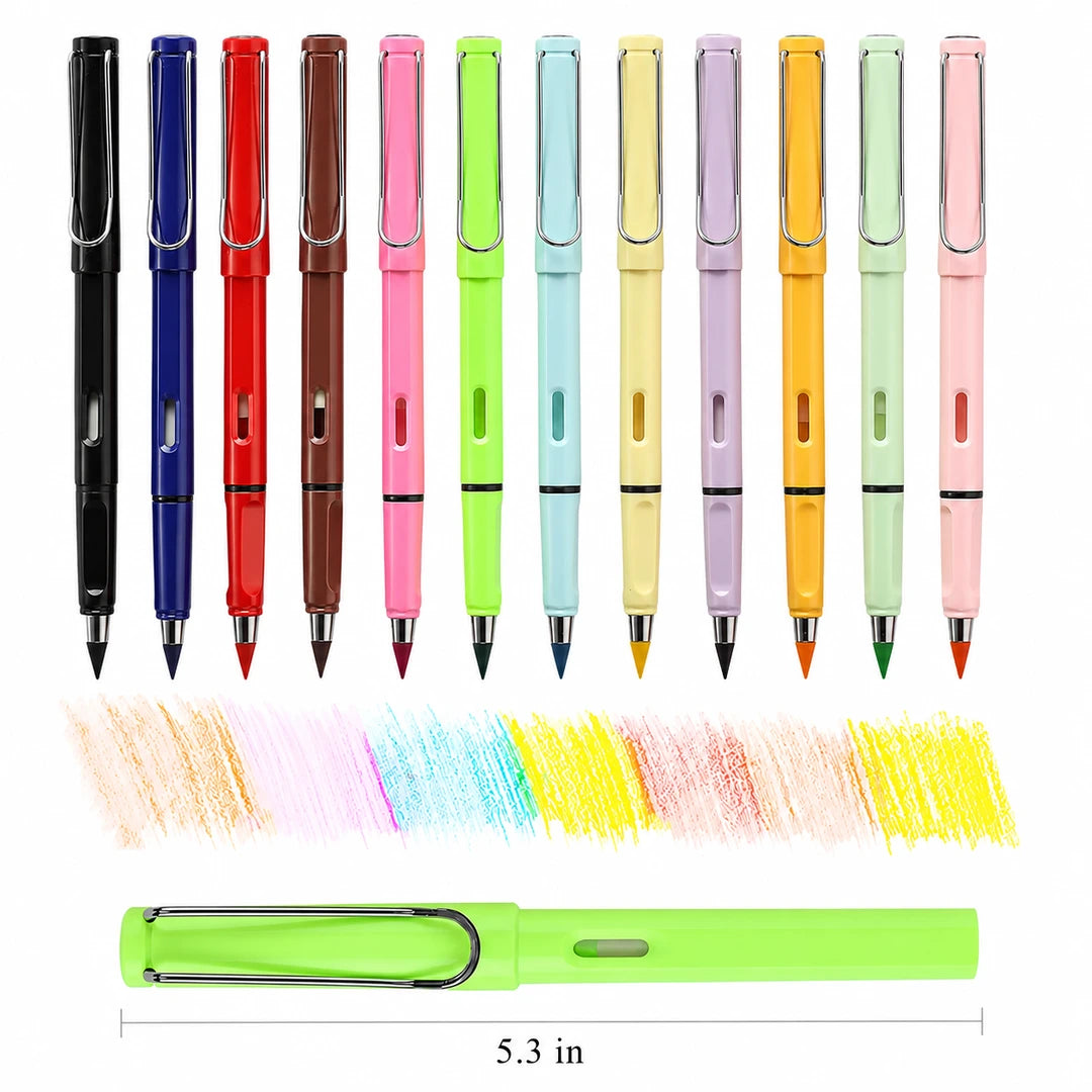 Six colorful pens in red, pink, black, green, blue, and yellow.